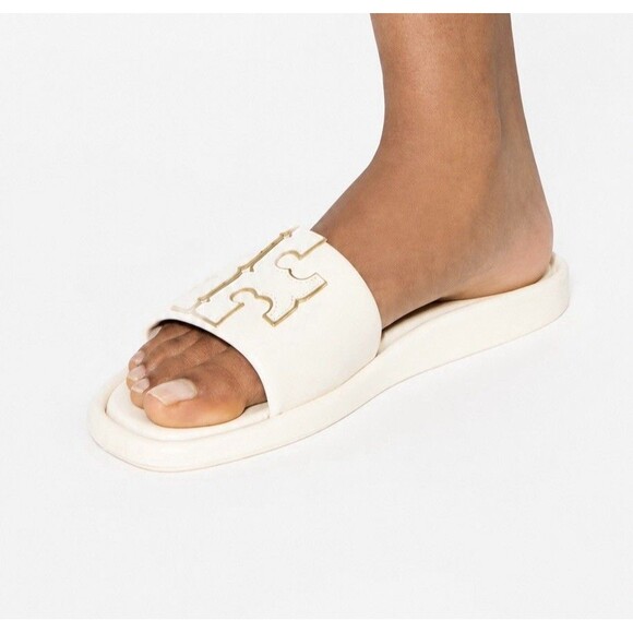 Tory Burch Shoes - Tory Burch Double T  Sport Cream Leather Logo Sandal RIGHT SHOE ONLY Size 9M